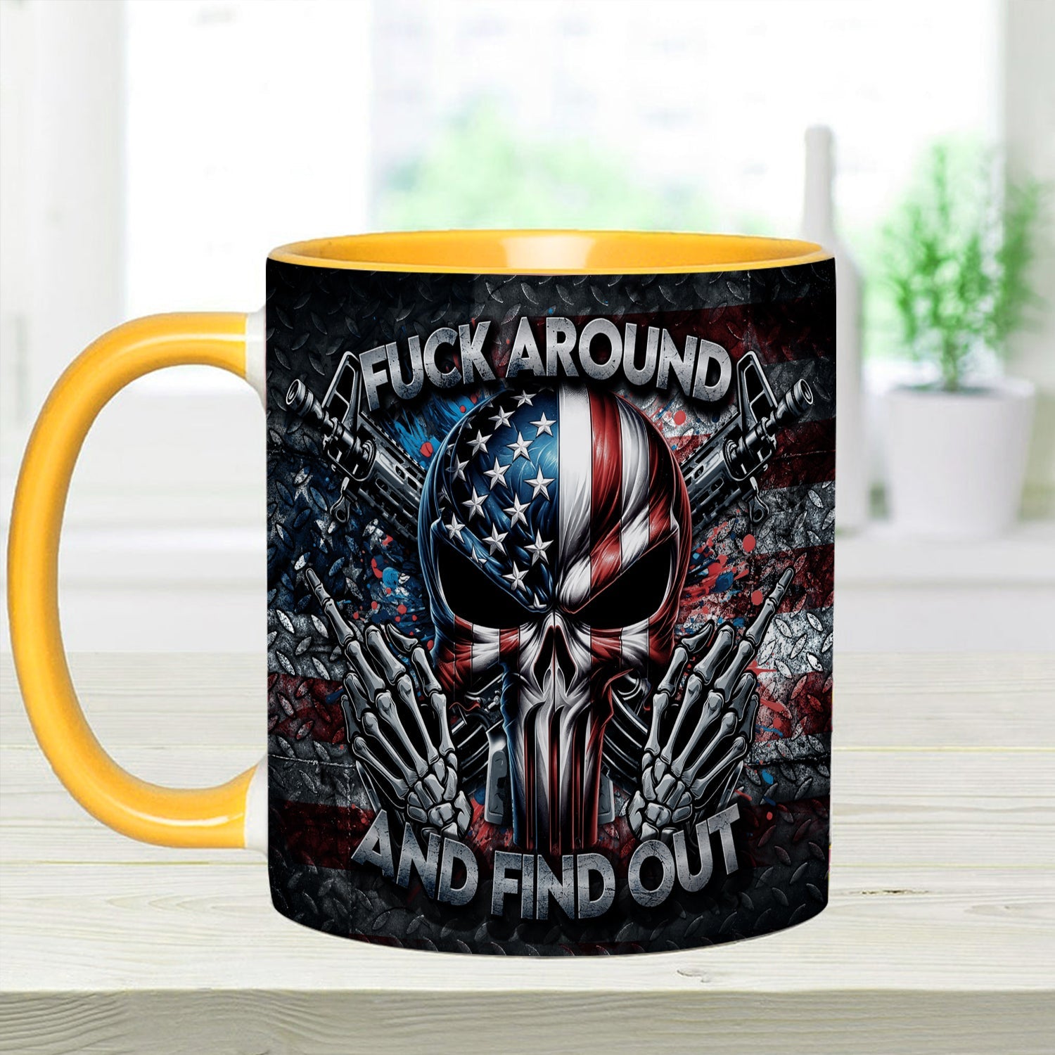 Personalized Ceramic Bold Patriotic Skull Accent Mug Gift GradoCreations