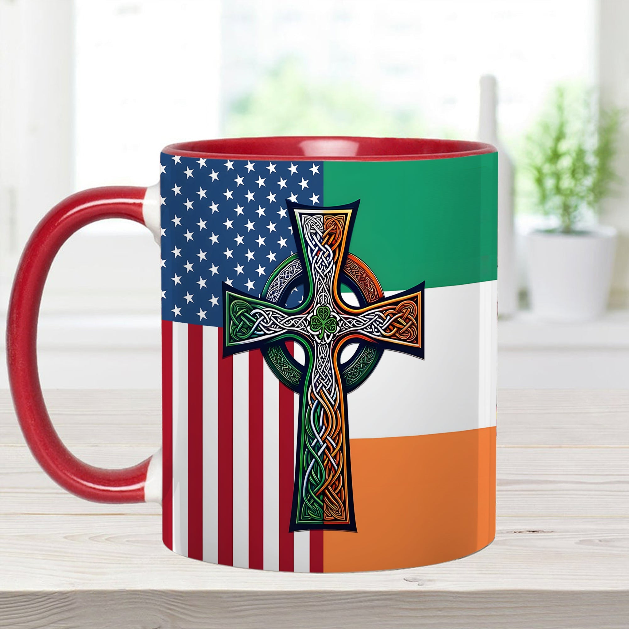 Personalized Irish-American Celtic Cross Accent Mug Gift GradoCreations
