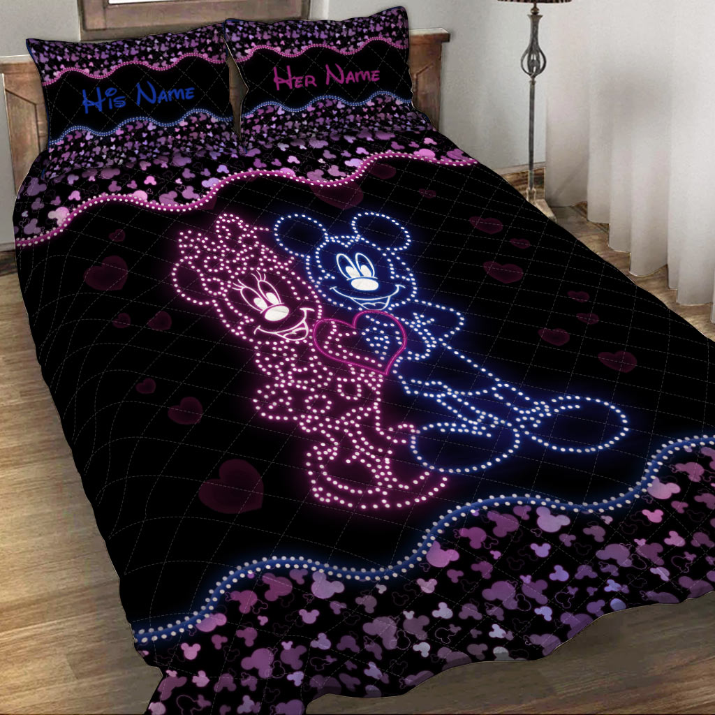 Personalized Mouse Ears Quilt Set for Couple | Custom Name Gift Quilt Set GradoCreations