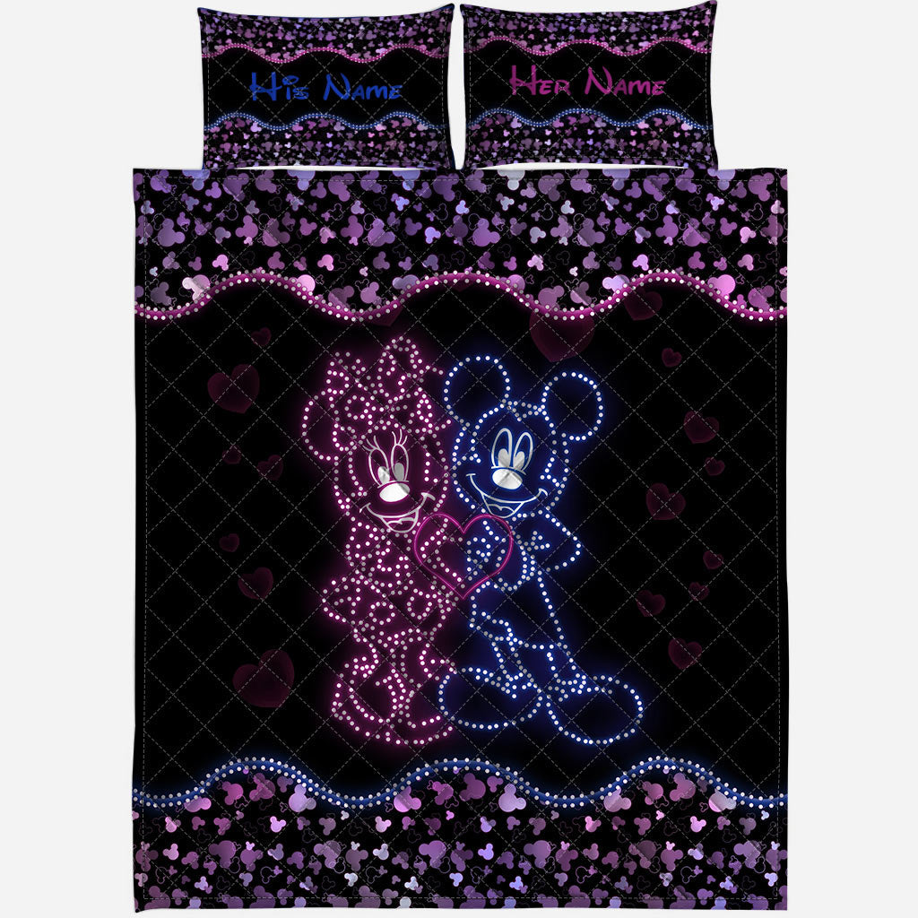 Personalized Mouse Ears Quilt Set for Couple | Custom Name Gift Quilt Set GradoCreations