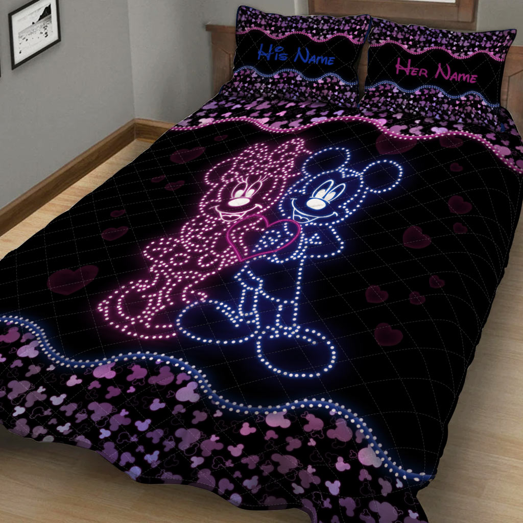 Personalized Mouse Ears Quilt Set for Couple | Custom Name Gift Quilt Set GradoCreations