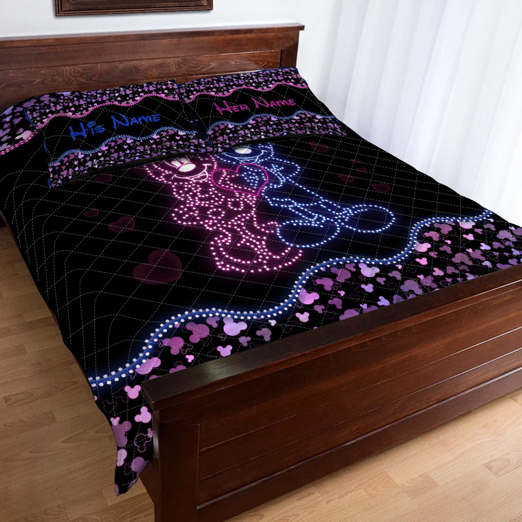 Personalized Mouse Ears Quilt Set for Couple | Custom Name Gift Quilt Set GradoCreations