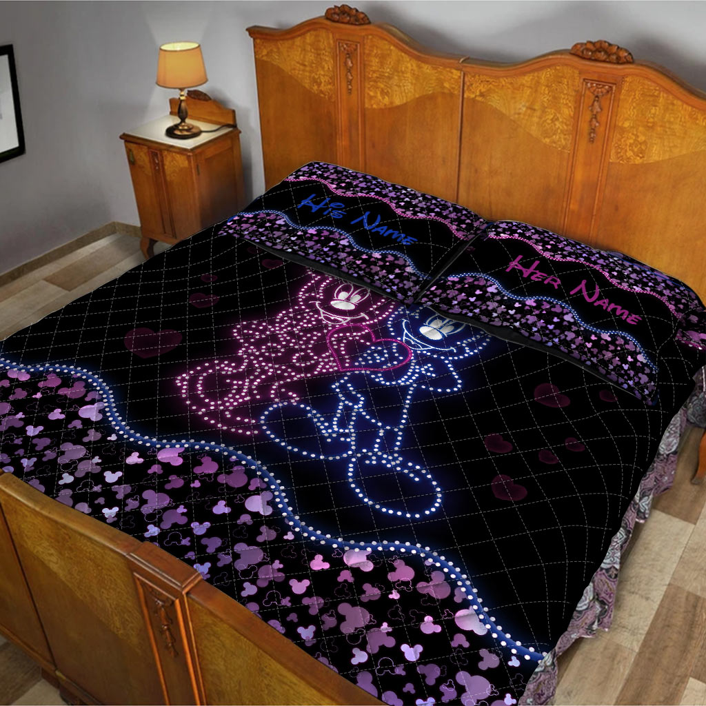 Personalized Mouse Ears Quilt Set for Couple | Custom Name Gift Quilt Set GradoCreations