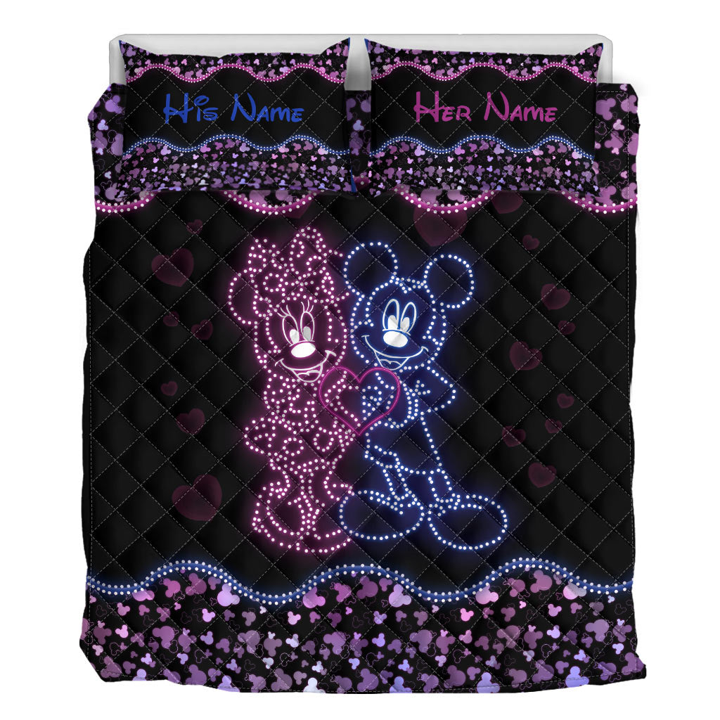 Personalized Mouse Ears Quilt Set for Couple | Custom Name Gift Quilt Set GradoCreations