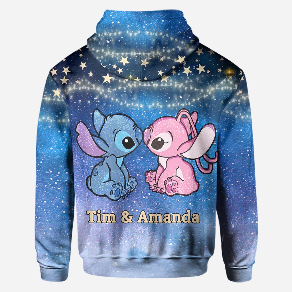 Personalized Couple Ohana Hoodie Galaxy Print Custom Names Gift All Over Shirt GradoCreations