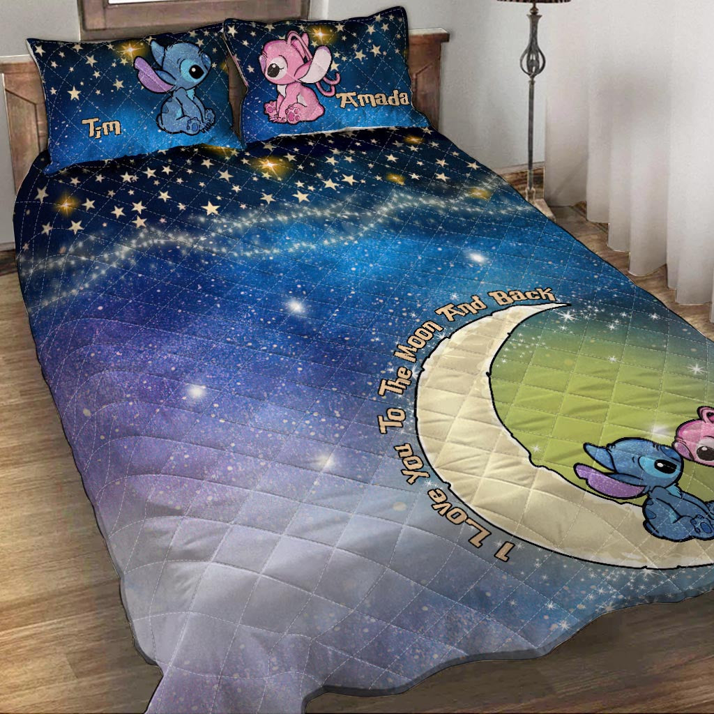 Personalized Ohana Quilt Set Love You To The Moon for Couples Quilt Set GradoCreations