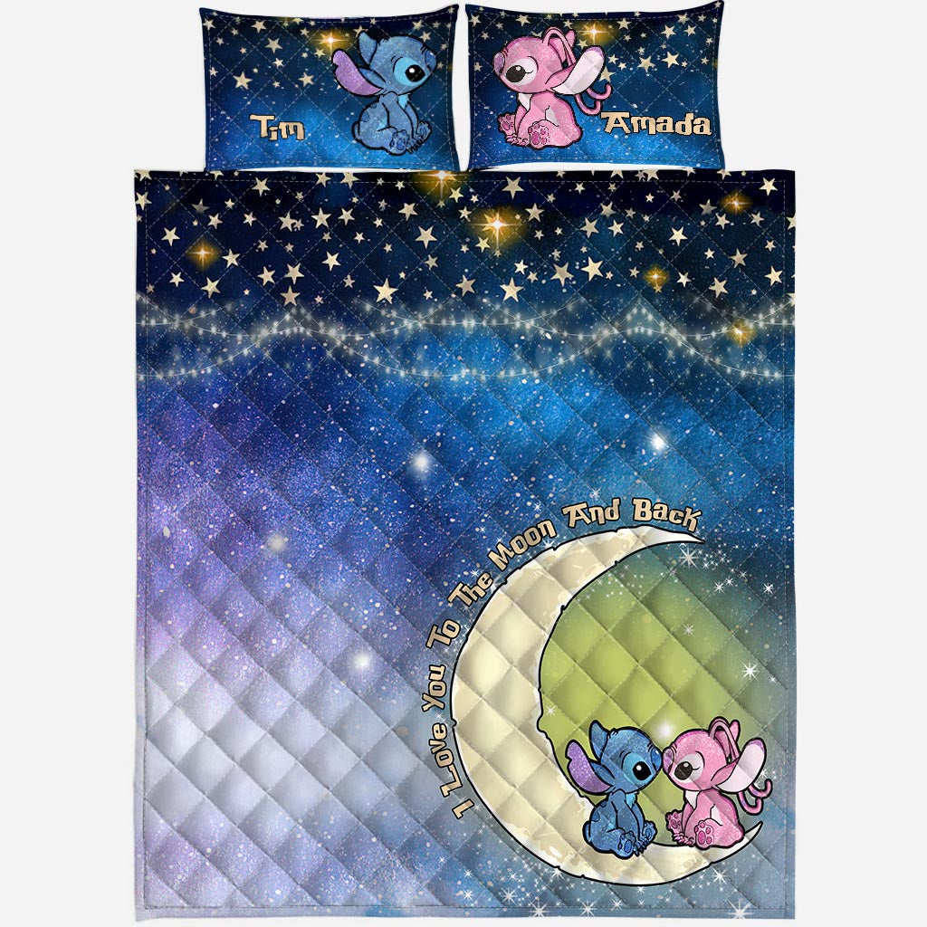 Personalized Ohana Quilt Set Love You To The Moon for Couples Quilt Set GradoCreations