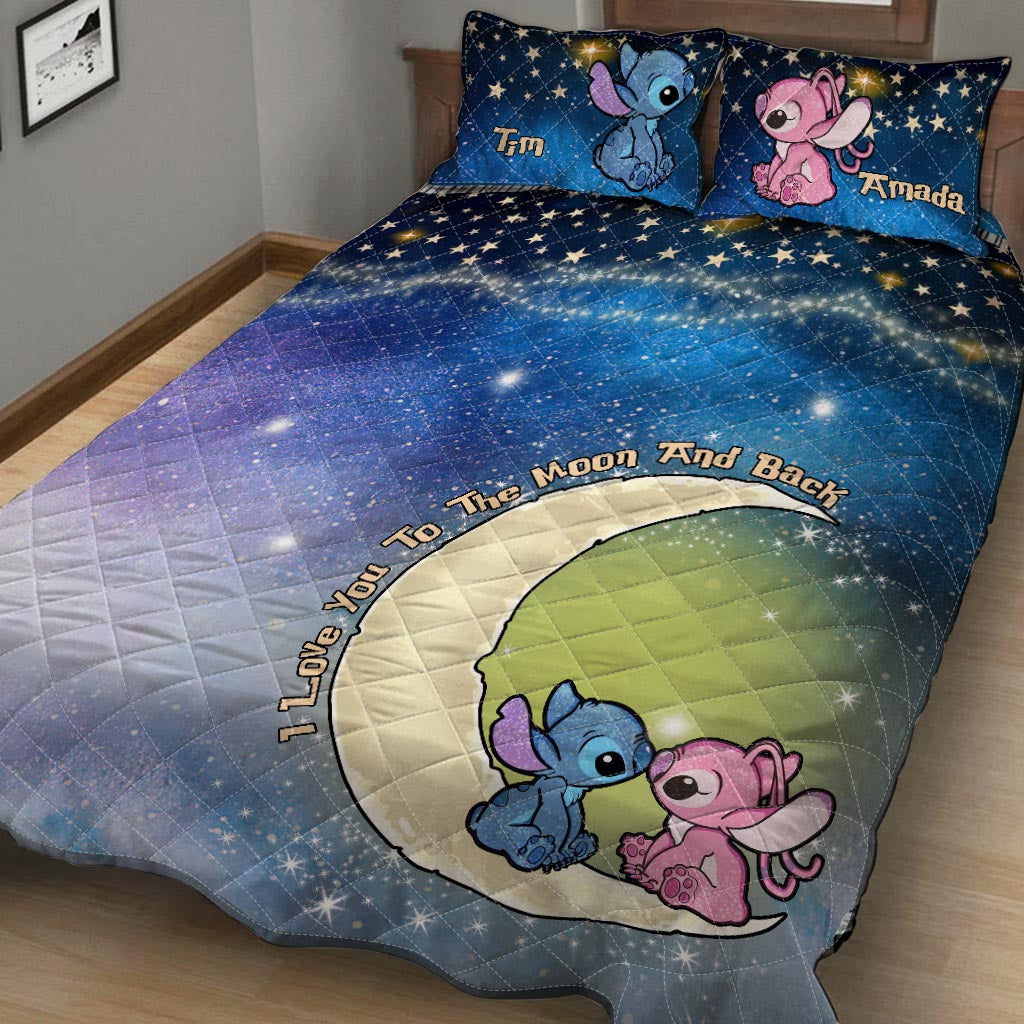 Personalized Ohana Quilt Set Love You To The Moon for Couples Quilt Set GradoCreations