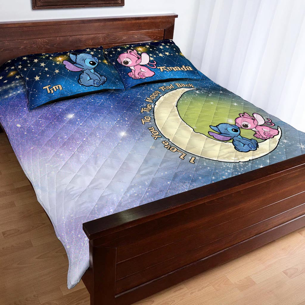 Personalized Ohana Quilt Set Love You To The Moon for Couples Quilt Set GradoCreations