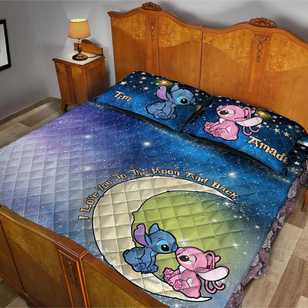 Personalized Ohana Quilt Set Love You To The Moon for Couples Quilt Set GradoCreations