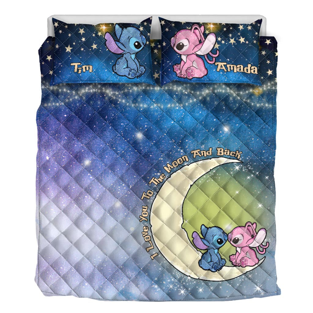 Personalized Ohana Quilt Set Love You To The Moon for Couples Quilt Set GradoCreations