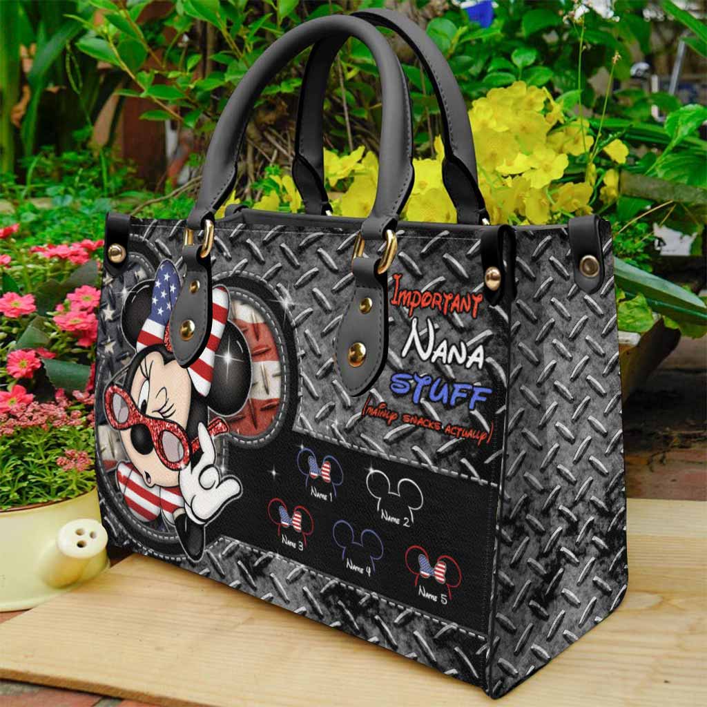 Personalized Leather Handbag with American Theme for Nana Leather Handbag GradoCreations