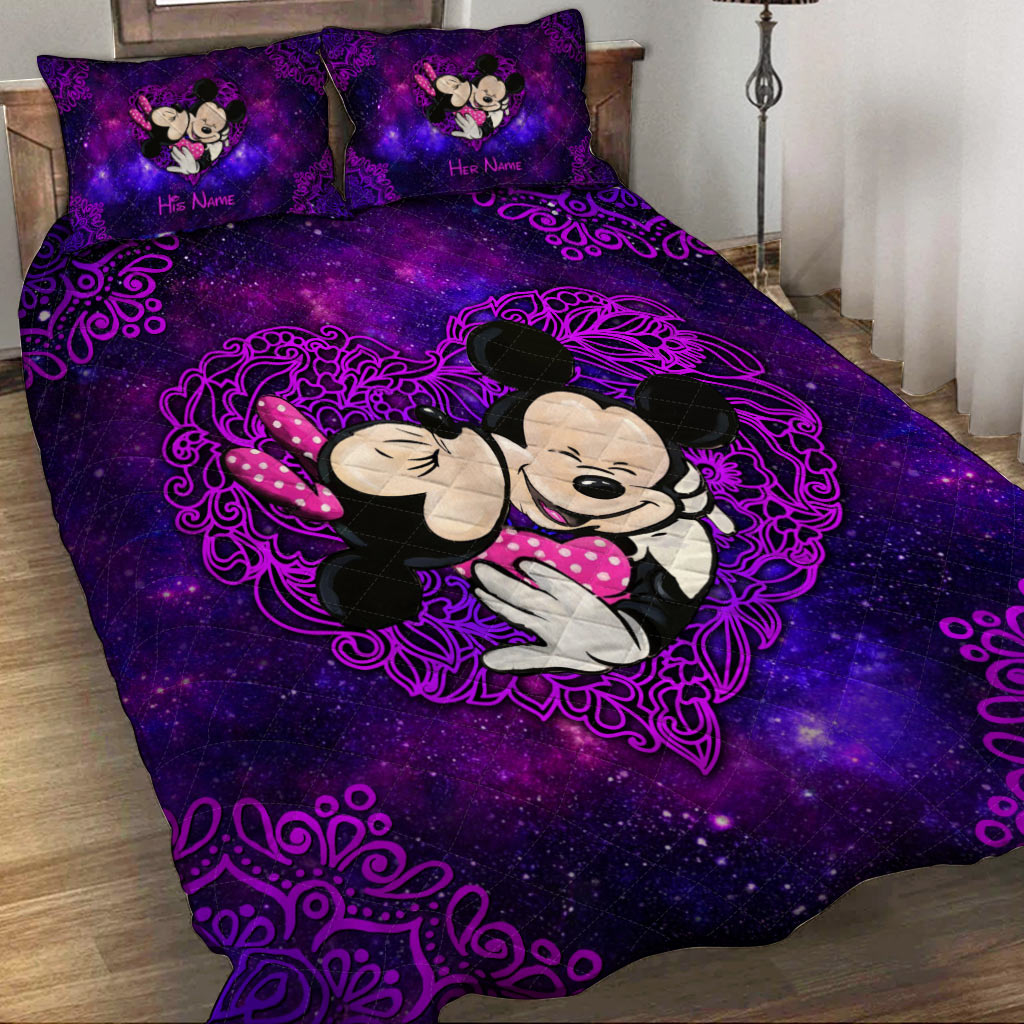 Personalized Mouse Quilt Set for Couples | Cute Valentine's Day Gift Quilt Set GradoCreations