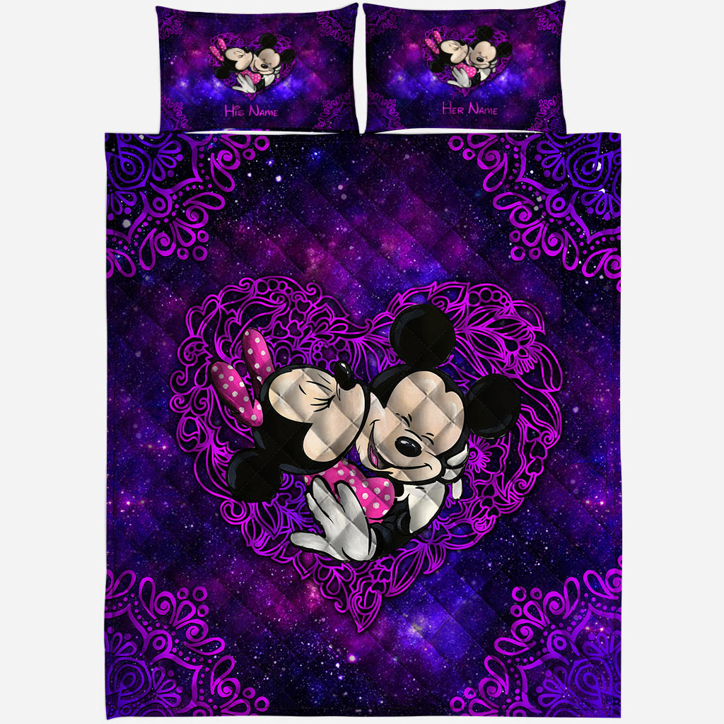 Personalized Mouse Quilt Set for Couples | Cute Valentine's Day Gift Quilt Set GradoCreations