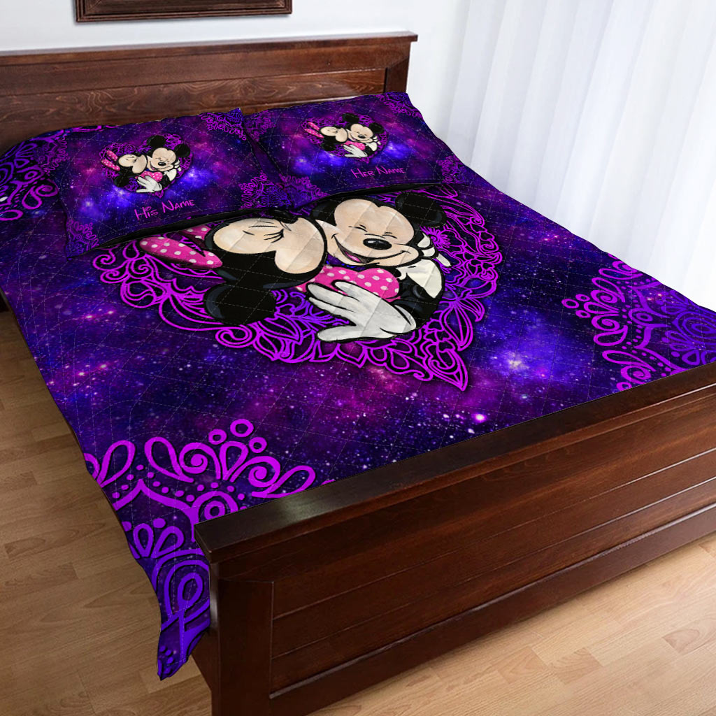 Personalized Mouse Quilt Set for Couples | Cute Valentine's Day Gift Quilt Set GradoCreations