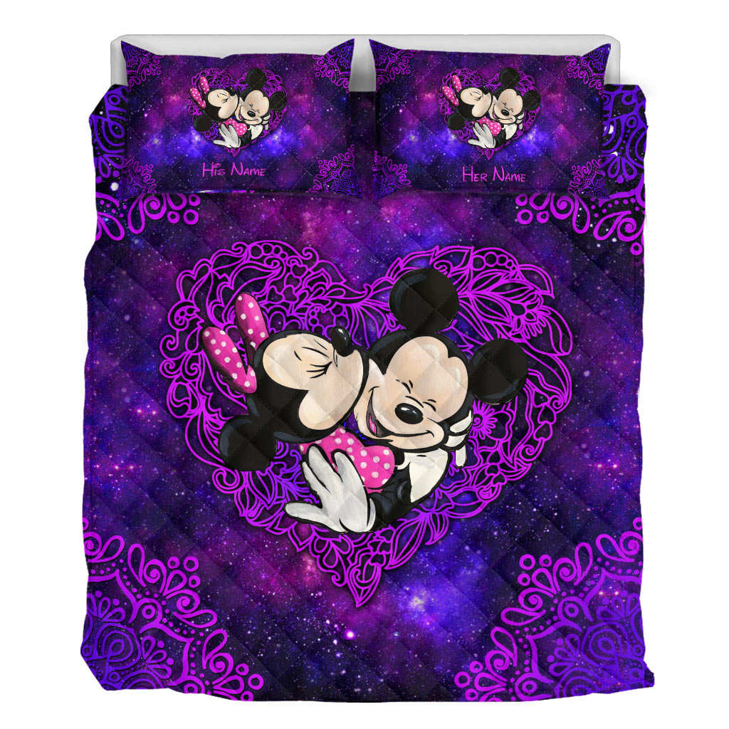 Personalized Mouse Quilt Set for Couples | Cute Valentine's Day Gift Quilt Set GradoCreations
