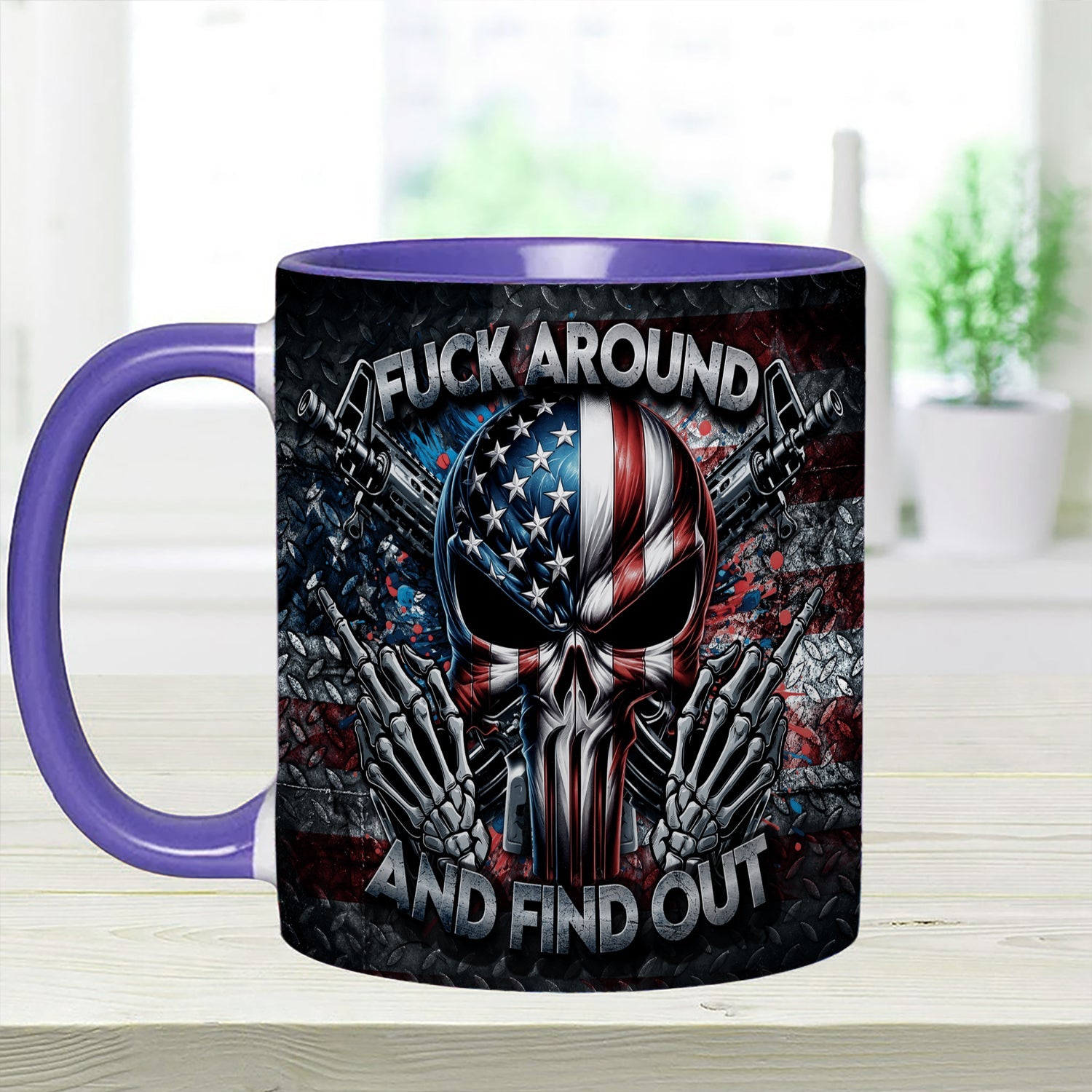 Personalized Ceramic Bold Patriotic Skull Accent Mug Gift GradoCreations