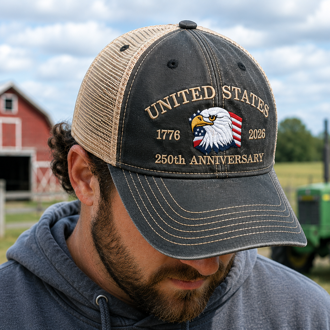 Personalized Patriotic Trucker Hat 250th Anniversary Gift HN590 - Embroidered Trucker Hat GradoCreations
