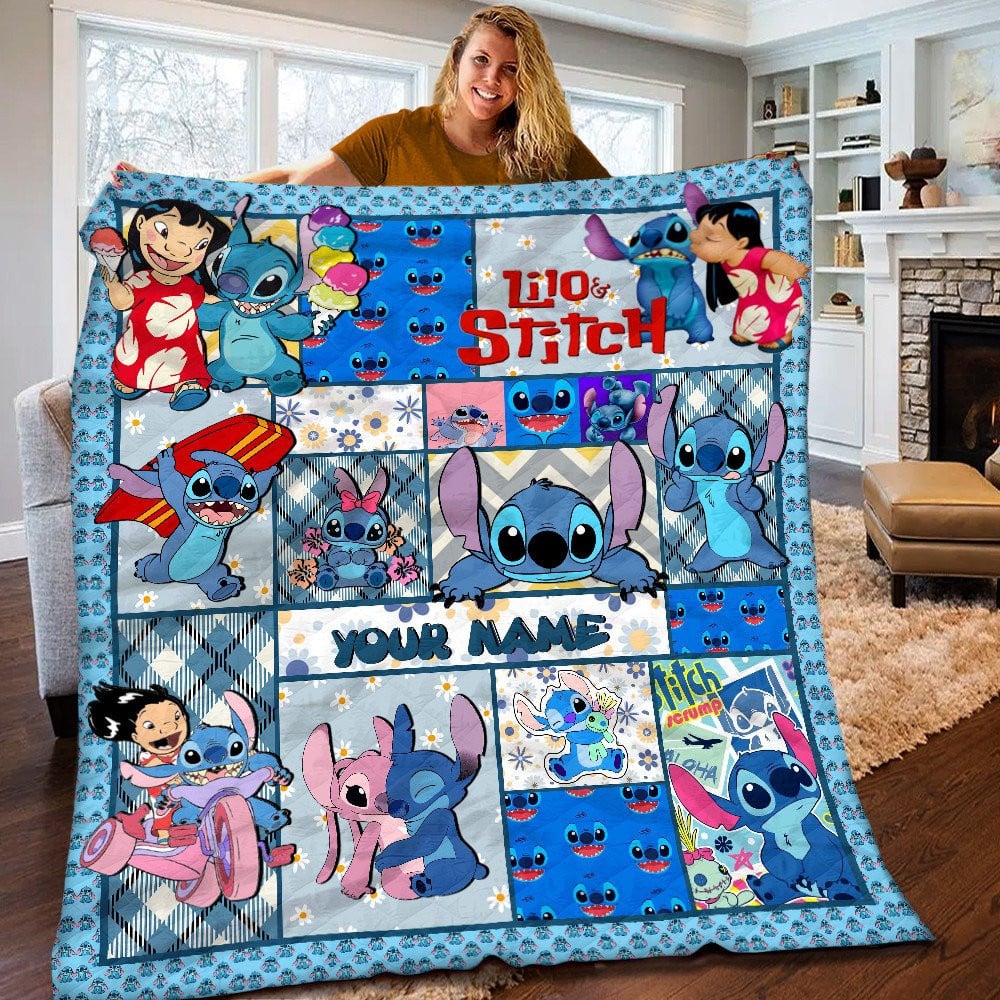 Personalized Lilo & Stitch Quilt Custom Name Gift for Family Quilt GradoCreations