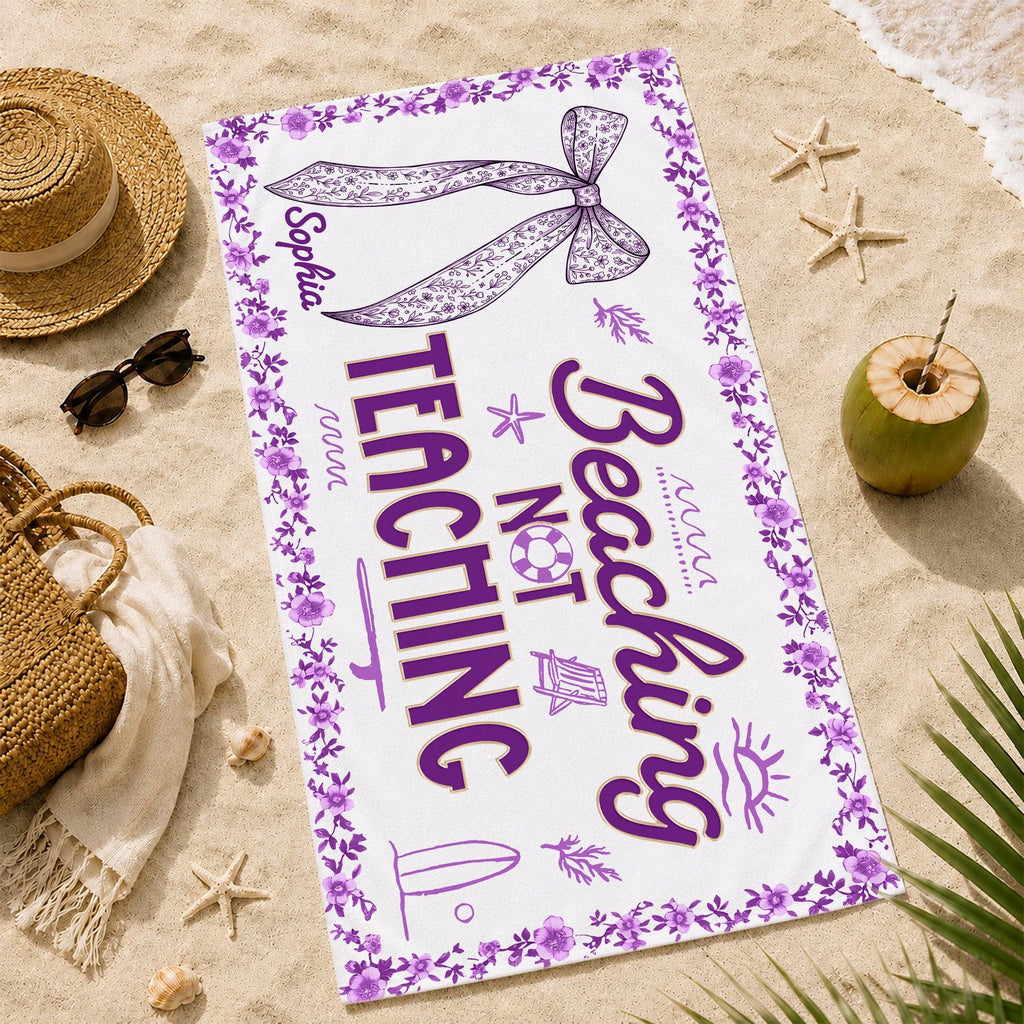 Personalized Floral Beach Towel with Name Gift for Teacher