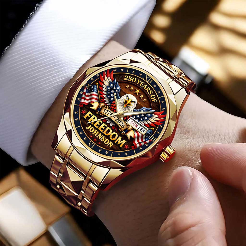 Personalized Patriotic Eagle Men's Wrist Watch Custom Name Gift for Him