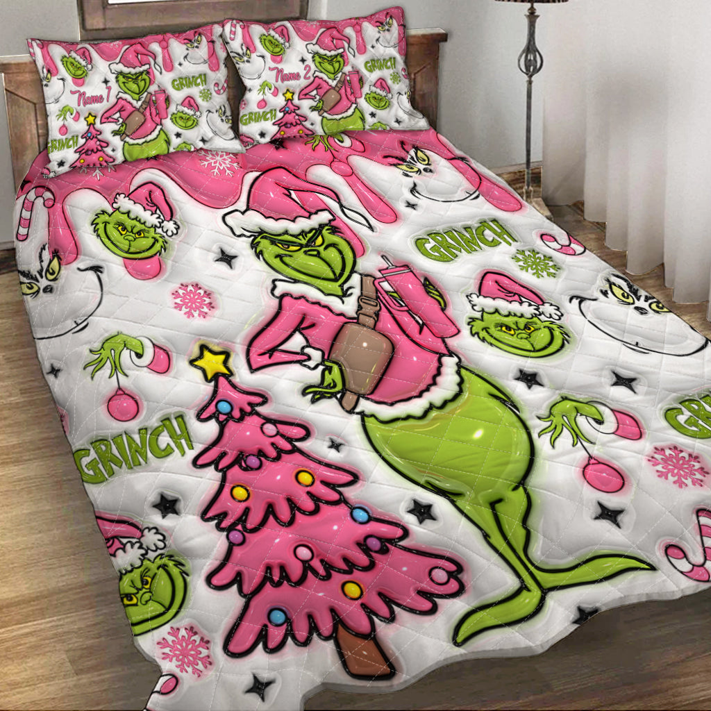 Personalized Grinch Christmas Quilt Set with Pillow Covers Quilt Set GradoCreations