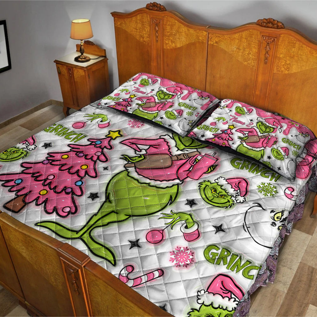 Personalized Grinch Christmas Quilt Set with Pillow Covers Quilt Set GradoCreations