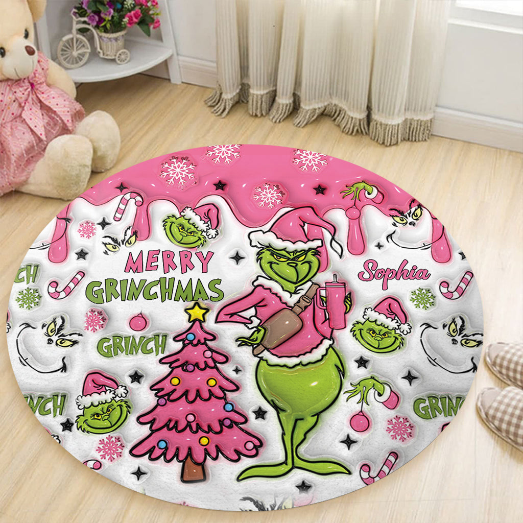 Personalized Grinchmas Round Rug Custom Name Christmas Decor Round Rug GradoCreations