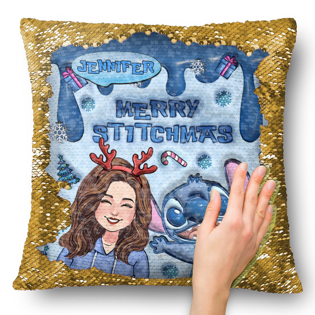 Personalized Sequin Pillow Cover Merry Christmas Gift for Mom Sequin Pillow Cover GradoCreations