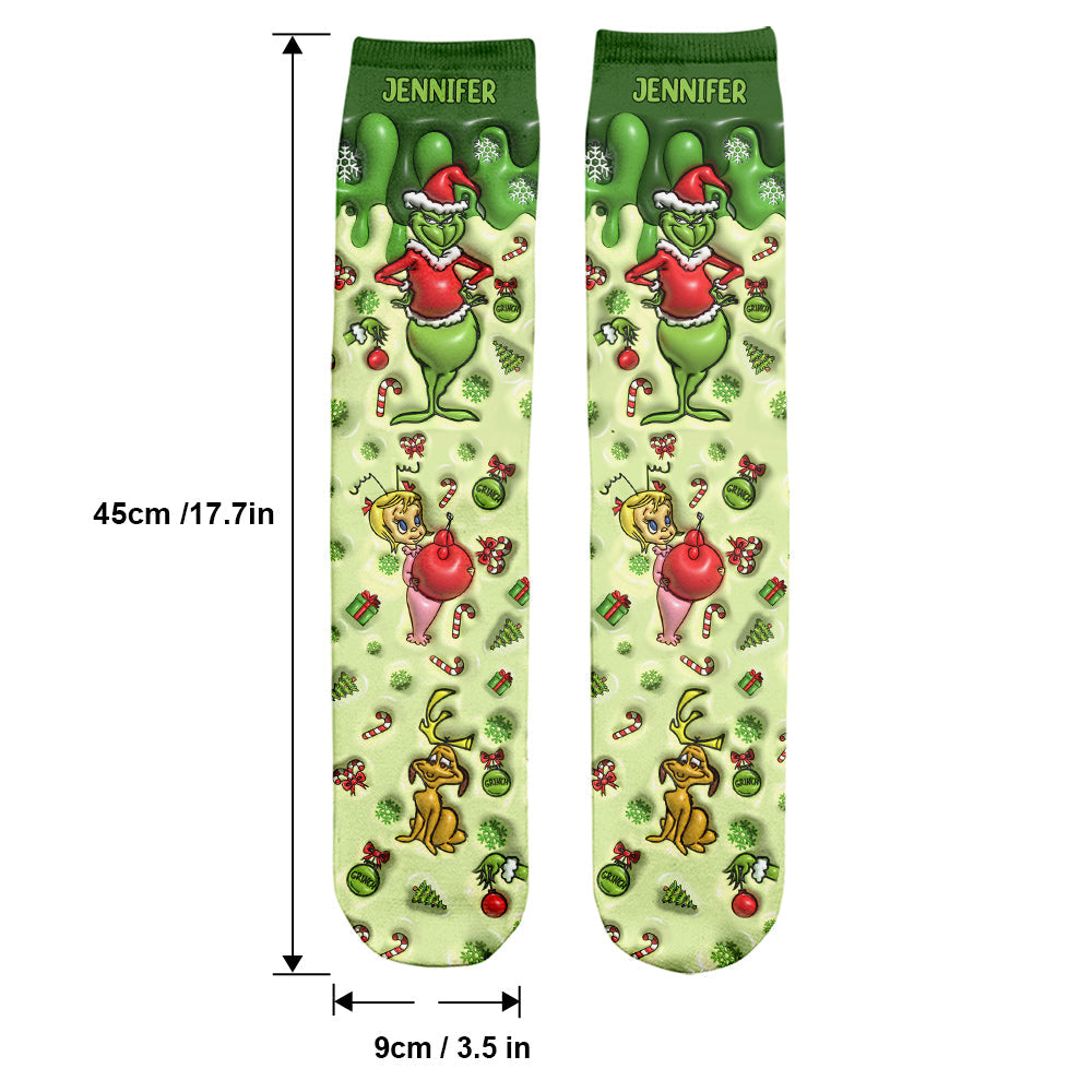 Personalized Christmas Socks with Grinch Design for Kids & Adults Socks GradoCreations