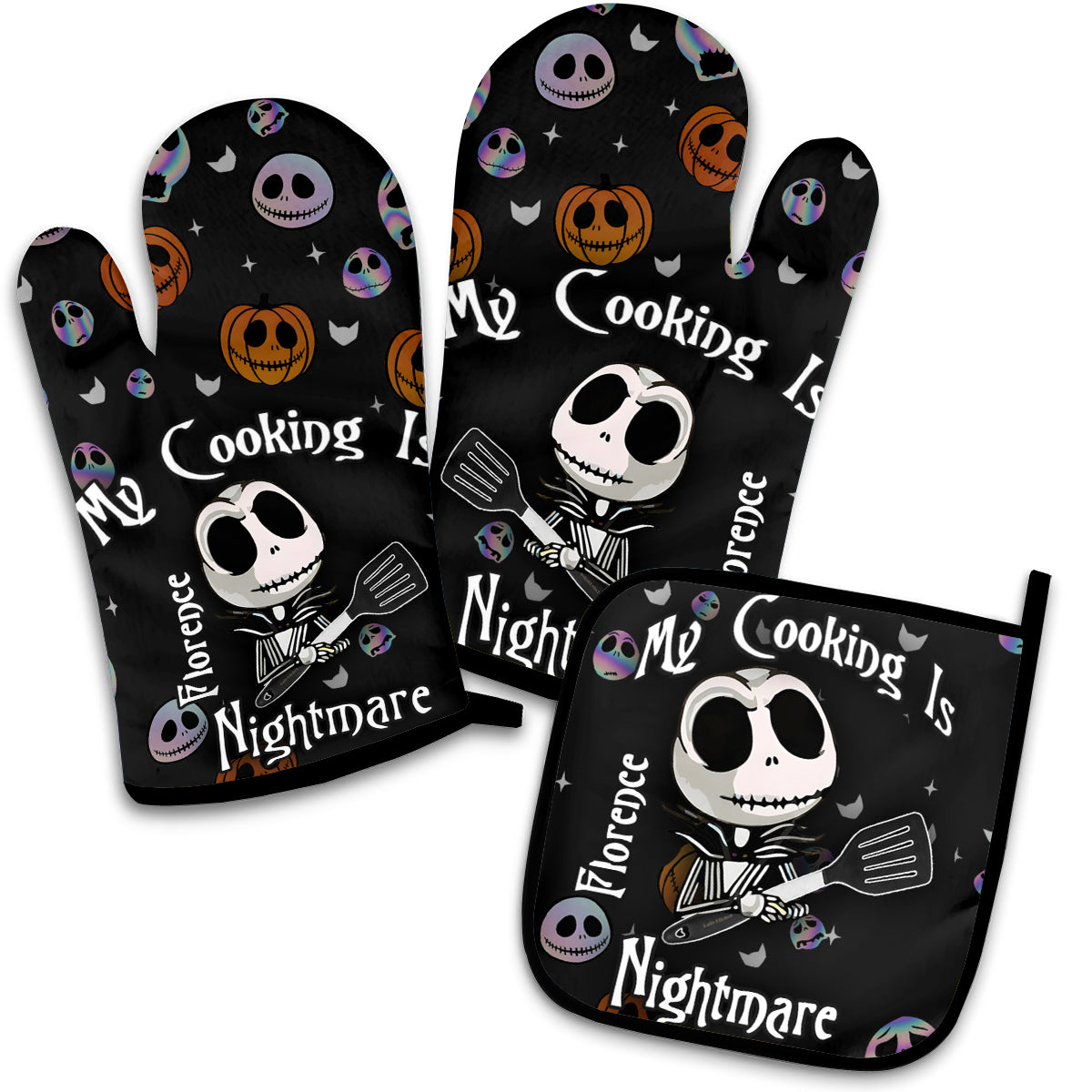 Personalized Nightmare Oven Mitt and Pot Holder Set Gift for Cooking Enthusiasts Oven Mitts & Pot Holder Set GradoCreations