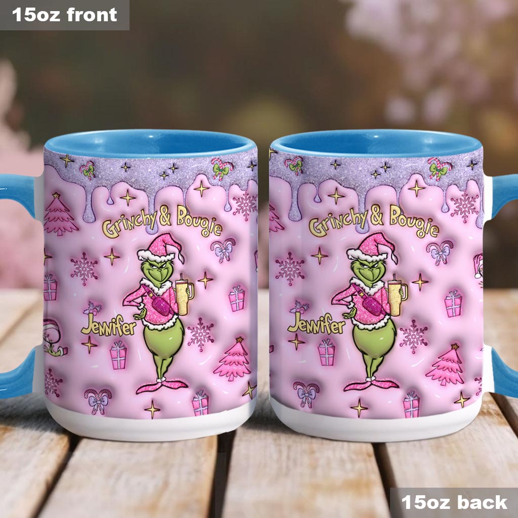 Personalized Grinchy & Bougie Accent Mug Custom Name Gift for Christmas Accent Mug GradoCreations