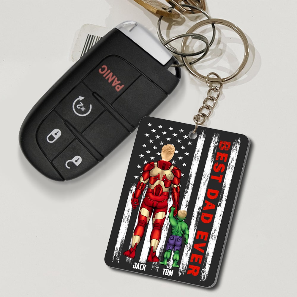 Personalized Super Hero Best Dad Ever Acrylic Keychain Gift for Dad