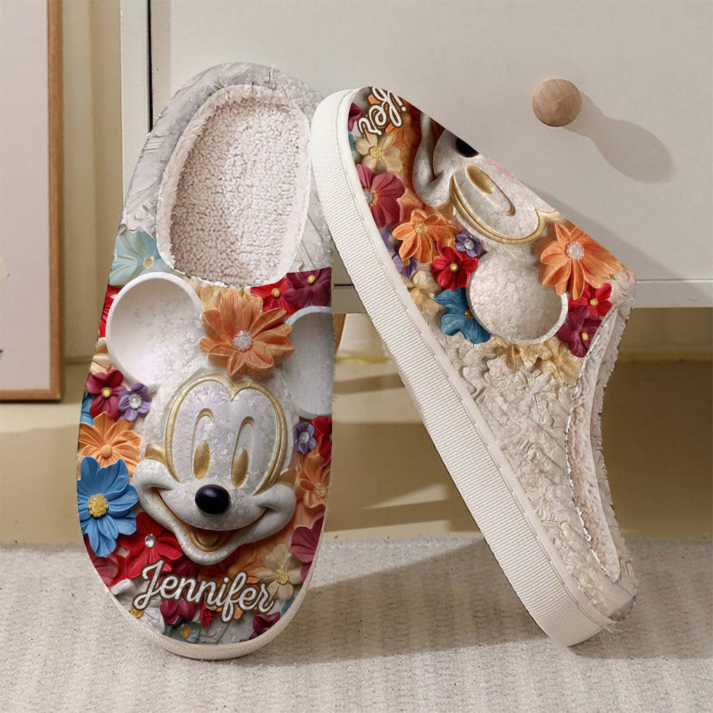 Personalized Mouse Slippers with Custom Name Floral Design Gift Slippers GradoCreations