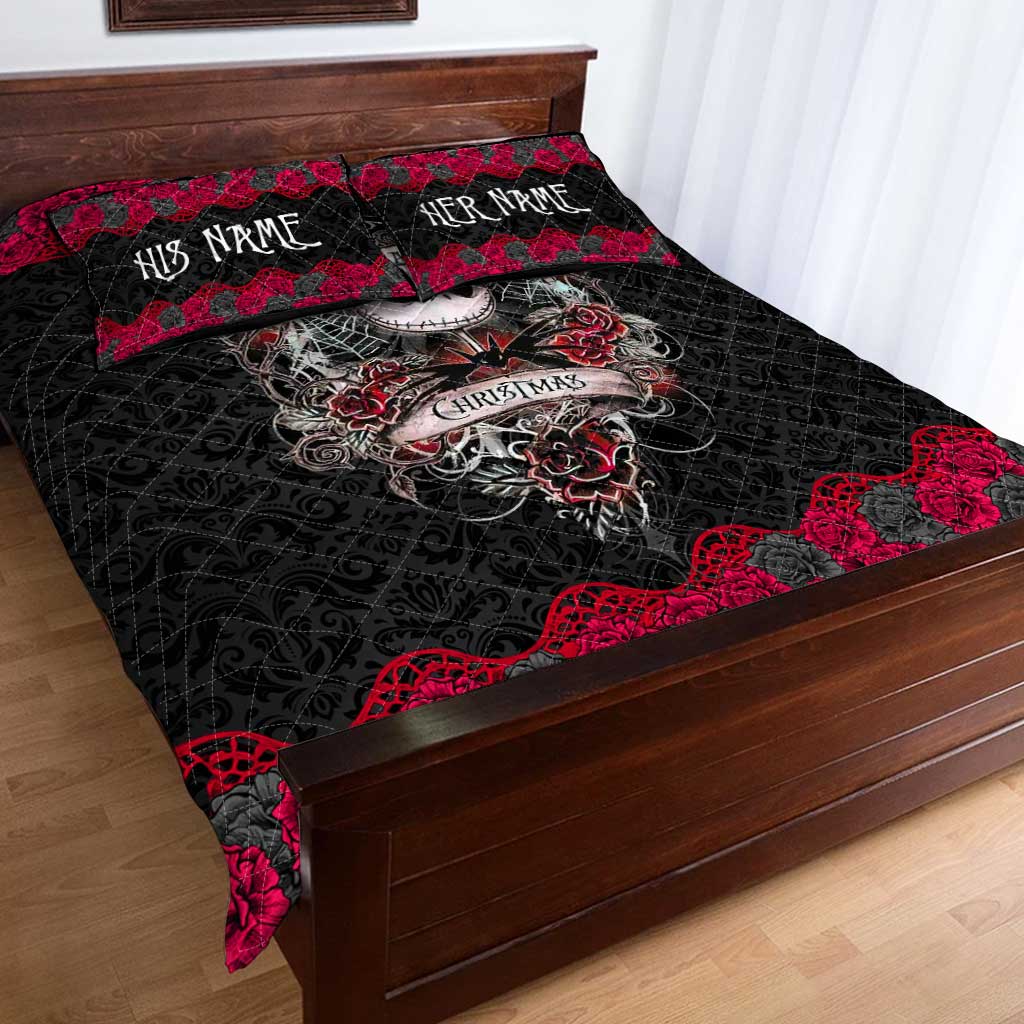 Personalized Nightmare Before Christmas Quilt Set with Roses for Couples Quilt Set GradoCreations