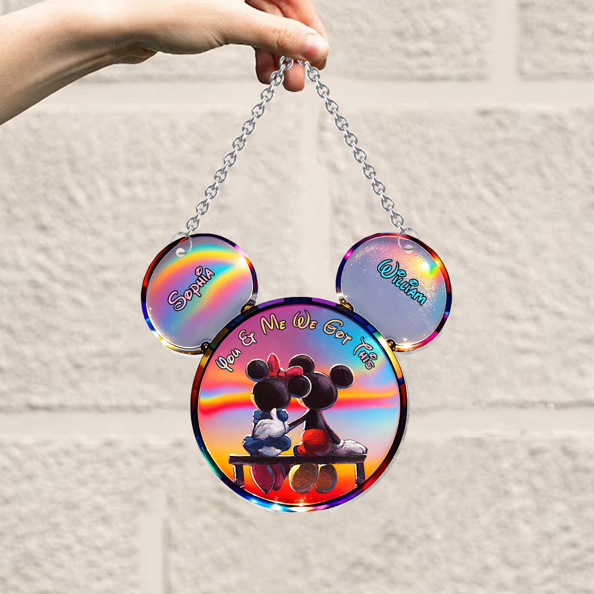 Personalized Mickey Mouse Suncatcher Ornament Custom Gift for Couples Window Hanging Suncatcher Ornament GradoCreations