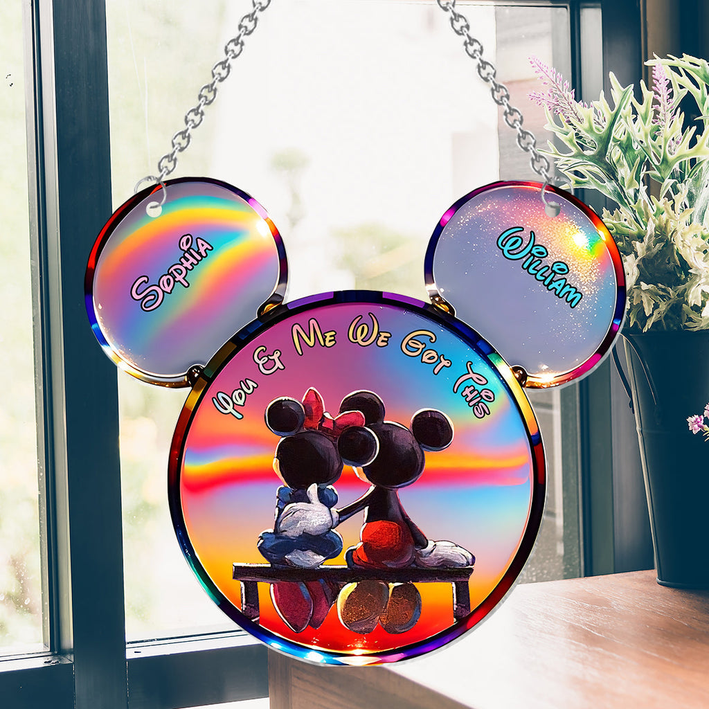 Personalized Mickey Mouse Suncatcher Ornament Custom Gift for Couples Window Hanging Suncatcher Ornament GradoCreations