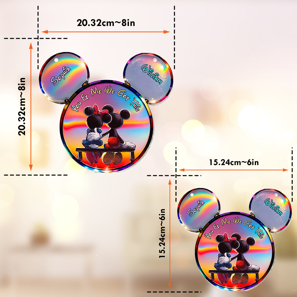 Personalized Mickey Mouse Suncatcher Ornament Custom Gift for Couples Window Hanging Suncatcher Ornament GradoCreations