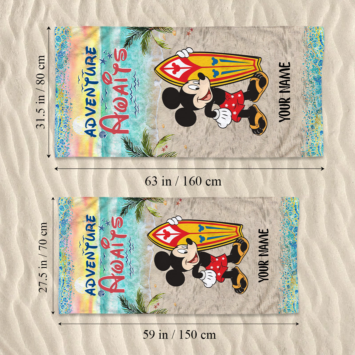 Personalized Beach Towel with Mickey Mouse Design for Vacation Beach Towel GradoCreations