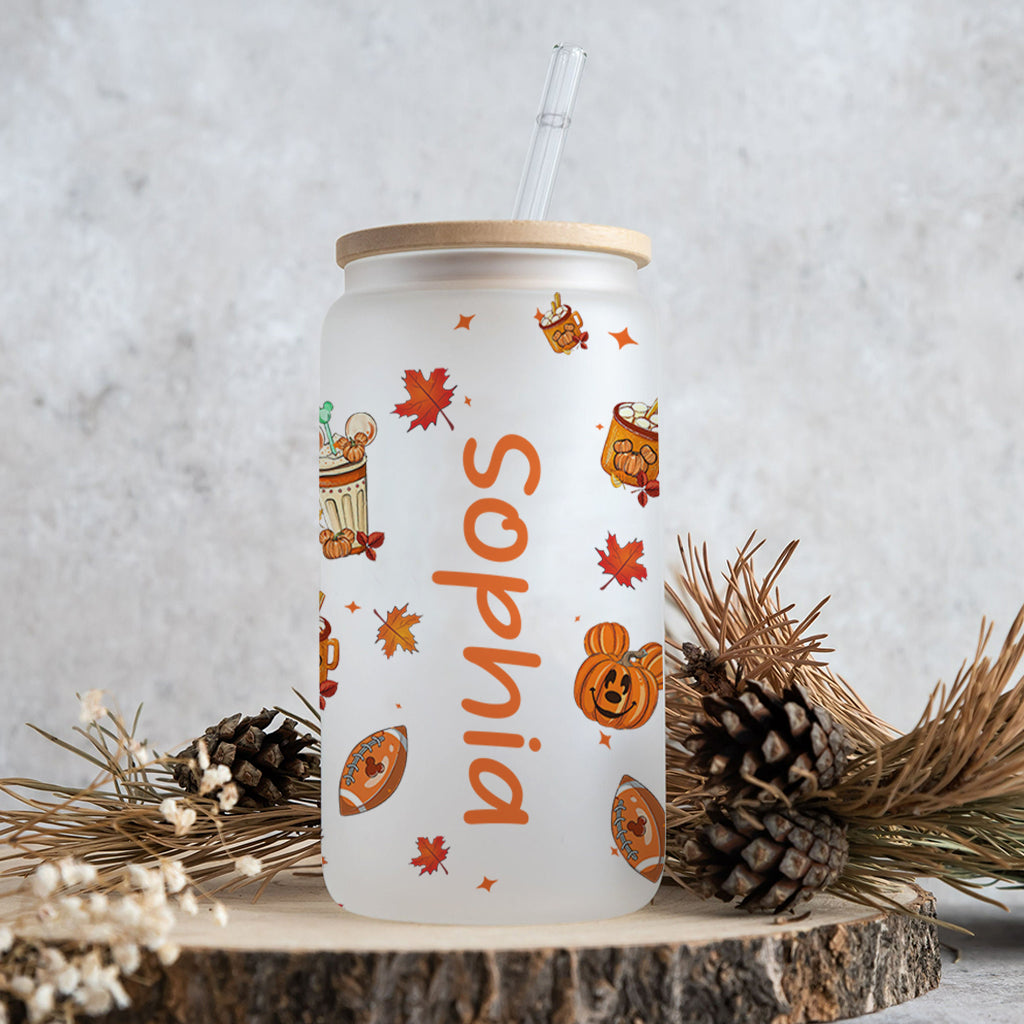 Personalized Fall Can Glass with Straw Custom Name Gift Can Glass GradoCreations