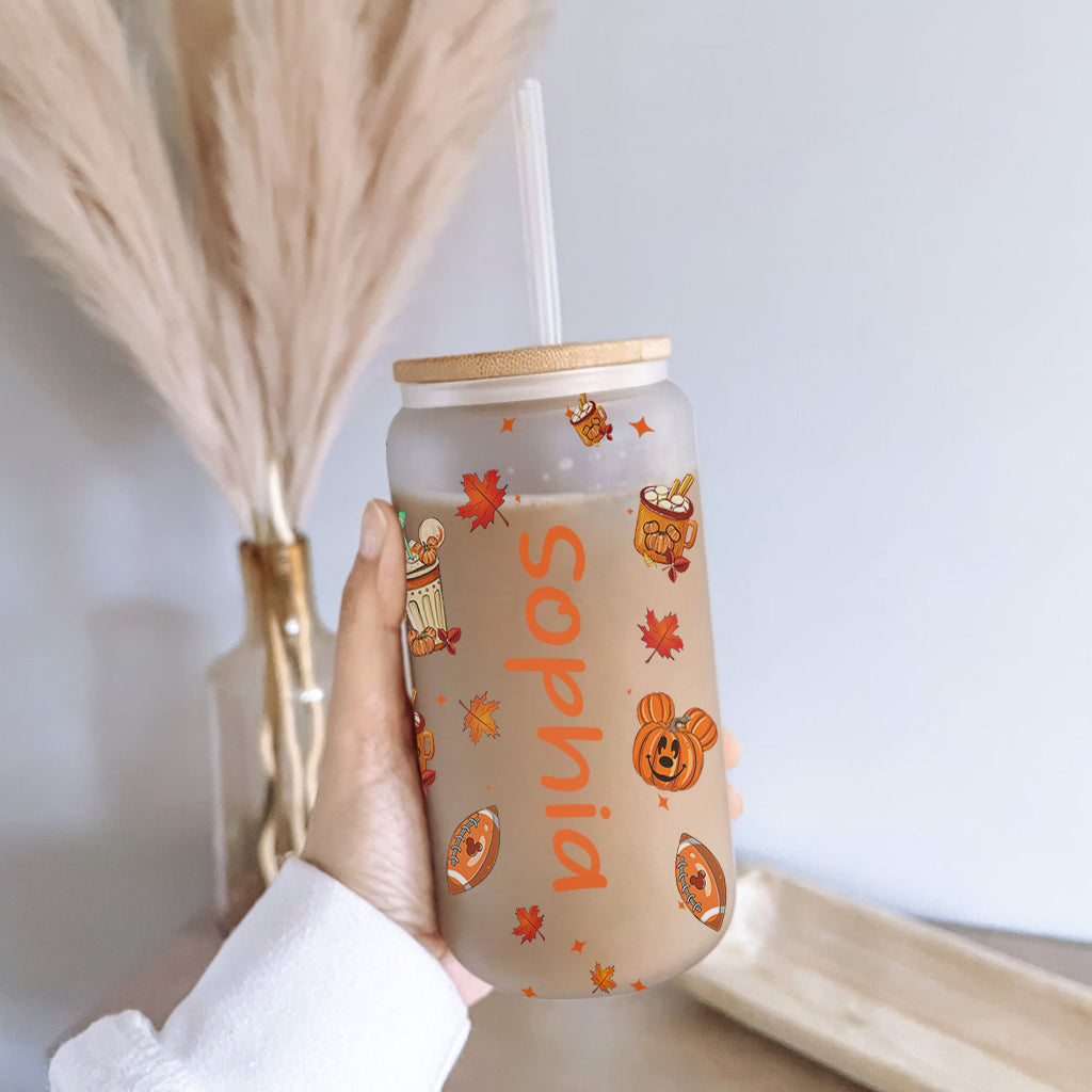 Personalized Fall Can Glass with Straw Custom Name Gift Can Glass GradoCreations