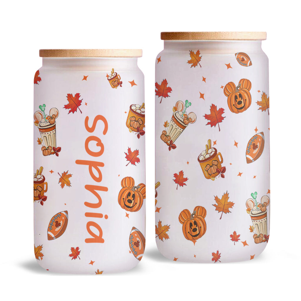 Personalized Fall Can Glass with Straw Custom Name Gift Can Glass GradoCreations