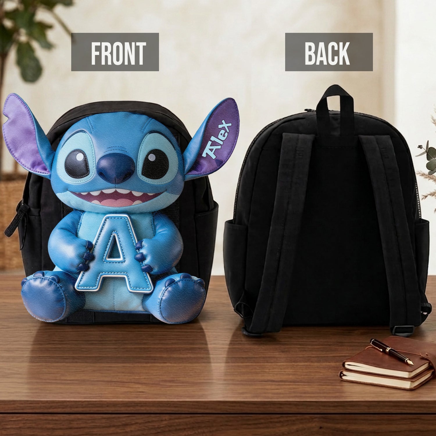 Personalized Blue Alien Leather Patch Backpack for Kids Changeable Leather Patch Backpack GradoCreations