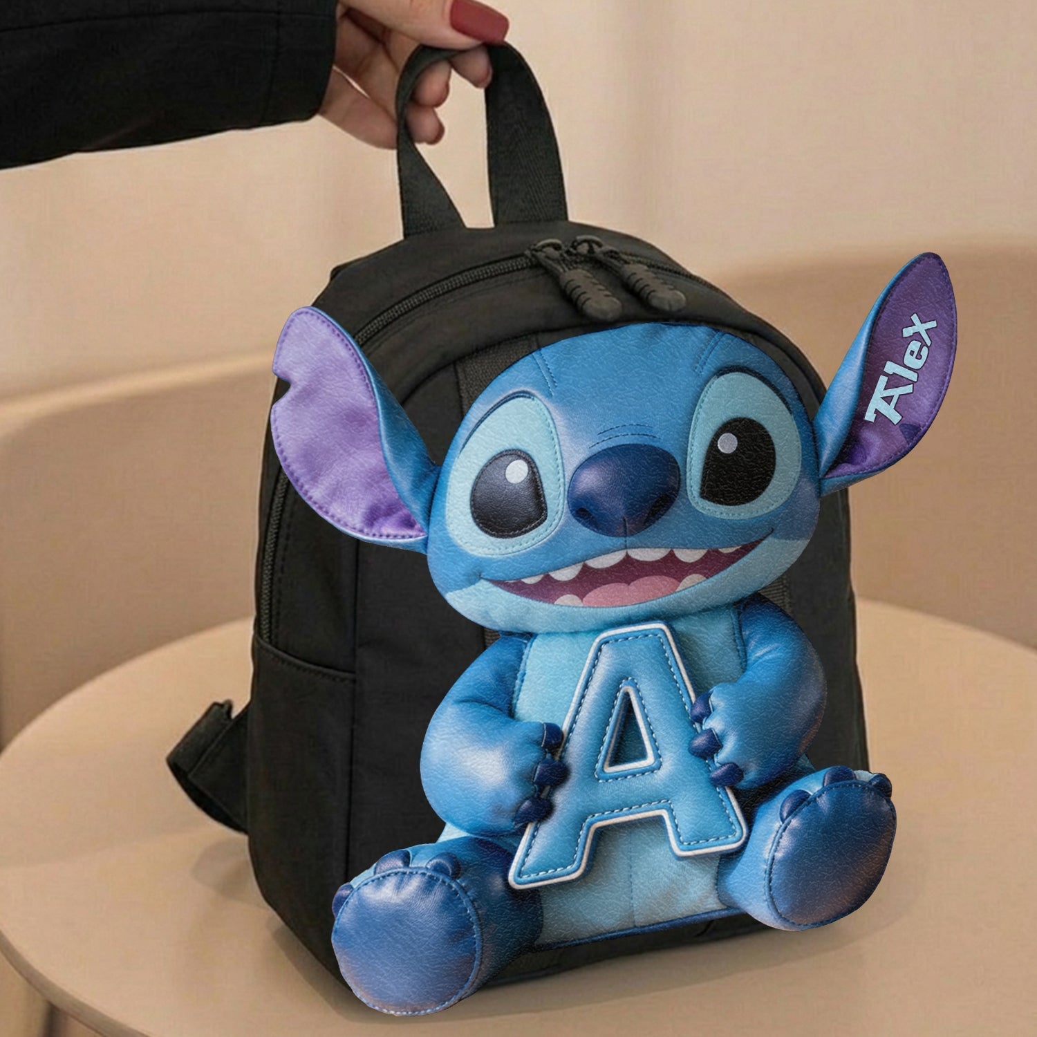 Personalized Blue Alien Leather Patch Backpack for Kids Changeable Leather Patch Backpack GradoCreations