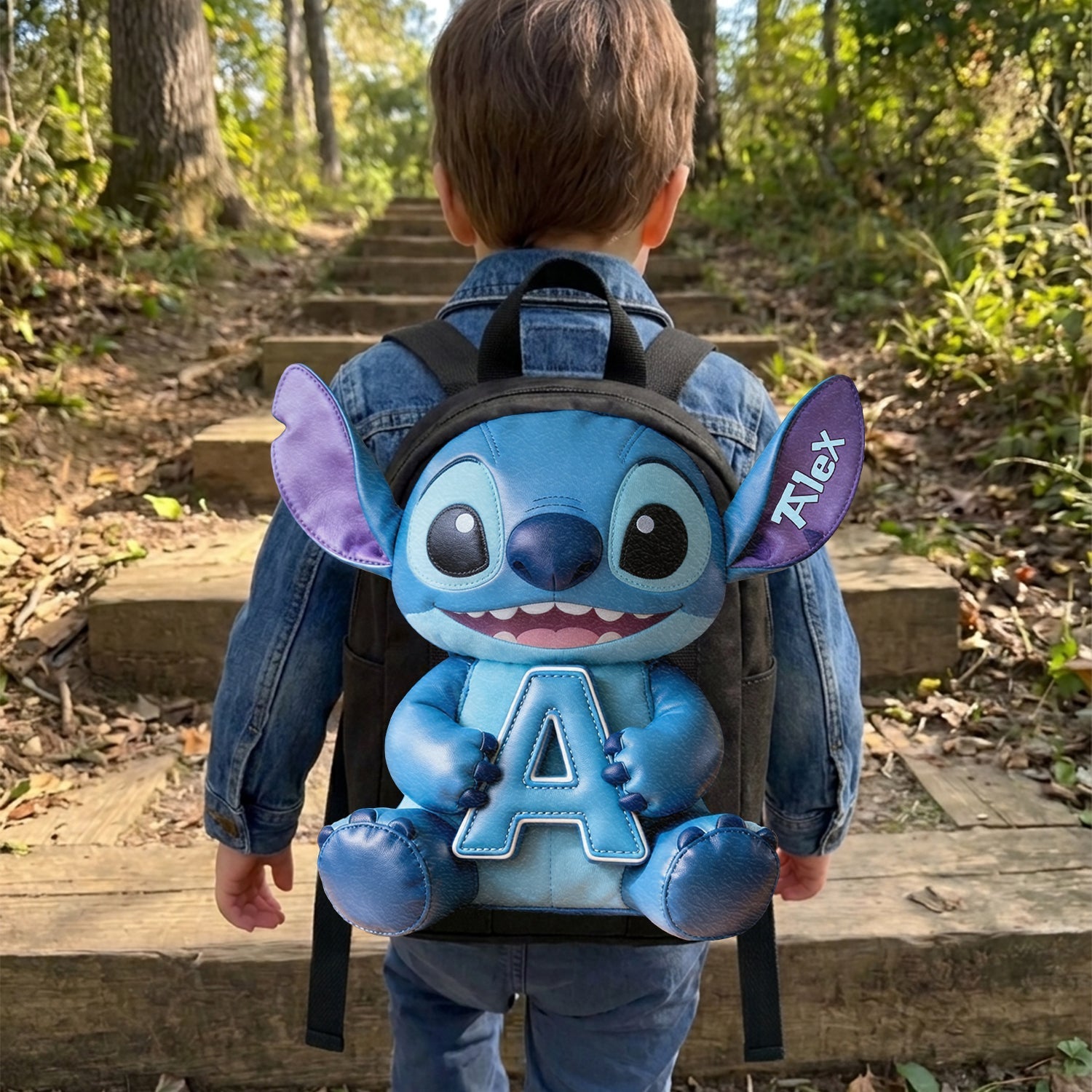 Personalized Blue Alien Leather Patch Backpack for Kids Changeable Leather Patch Backpack GradoCreations