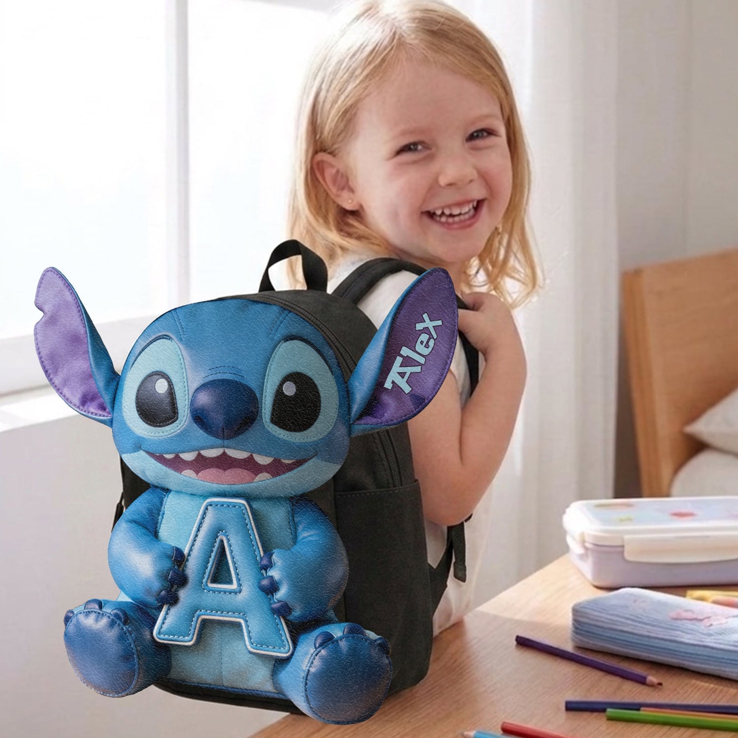 Personalized Blue Alien Leather Patch Backpack for Kids Changeable Leather Patch Backpack GradoCreations