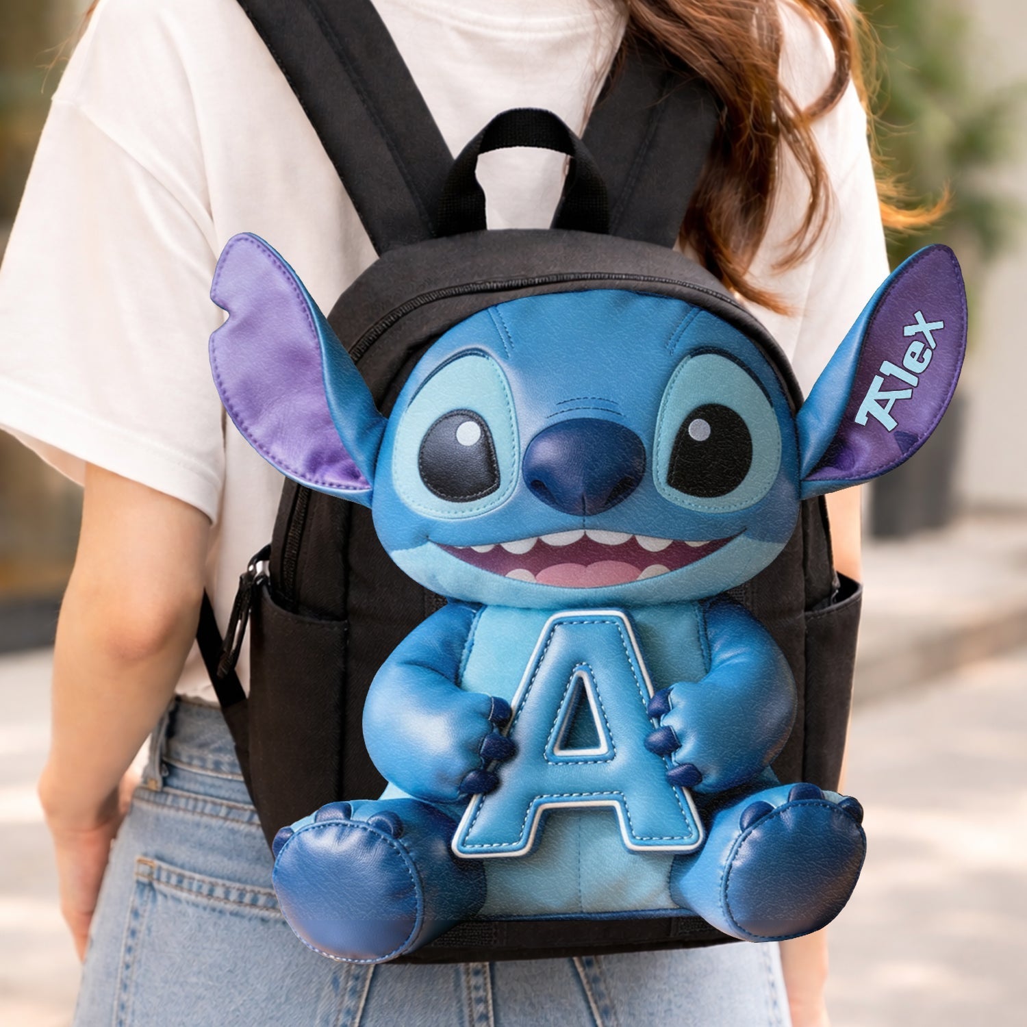 Personalized Blue Alien Leather Patch Backpack for Kids Changeable Leather Patch Backpack GradoCreations