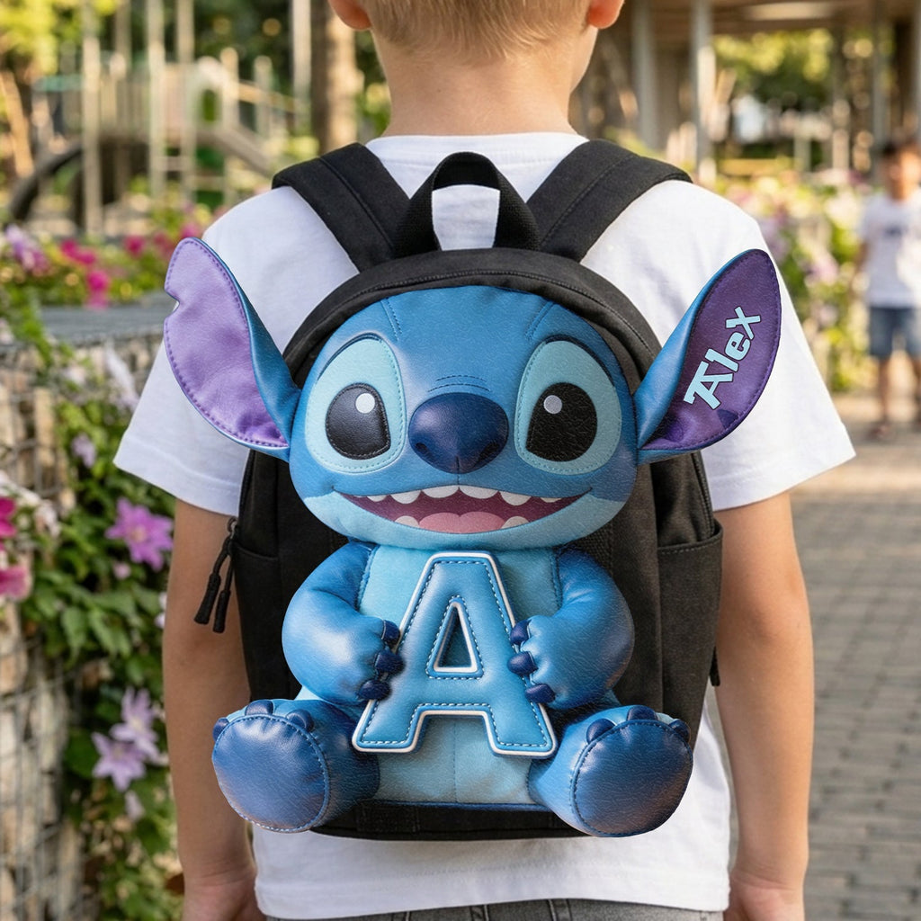Personalized Blue Alien Leather Patch Backpack for Kids Changeable Leather Patch Backpack GradoCreations