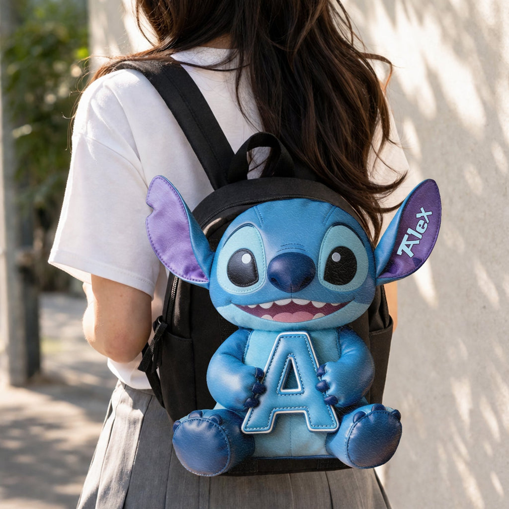 Personalized Blue Alien Leather Patch Backpack for Kids Changeable Leather Patch Backpack GradoCreations