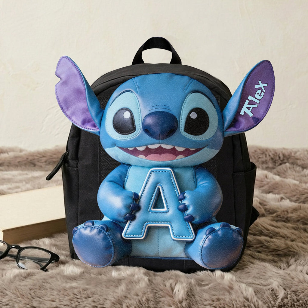 Personalized Blue Alien Leather Patch Backpack for Kids Changeable Leather Patch Backpack GradoCreations